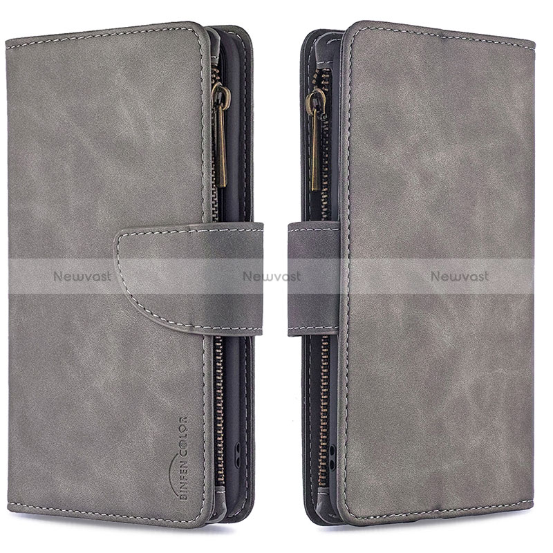 Leather Case Stands Flip Cover Holder B10F for Samsung Galaxy M12 Gray