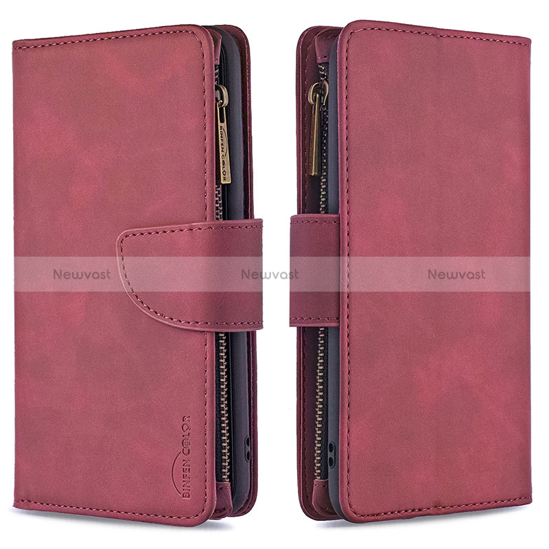 Leather Case Stands Flip Cover Holder B10F for Samsung Galaxy M12 Red