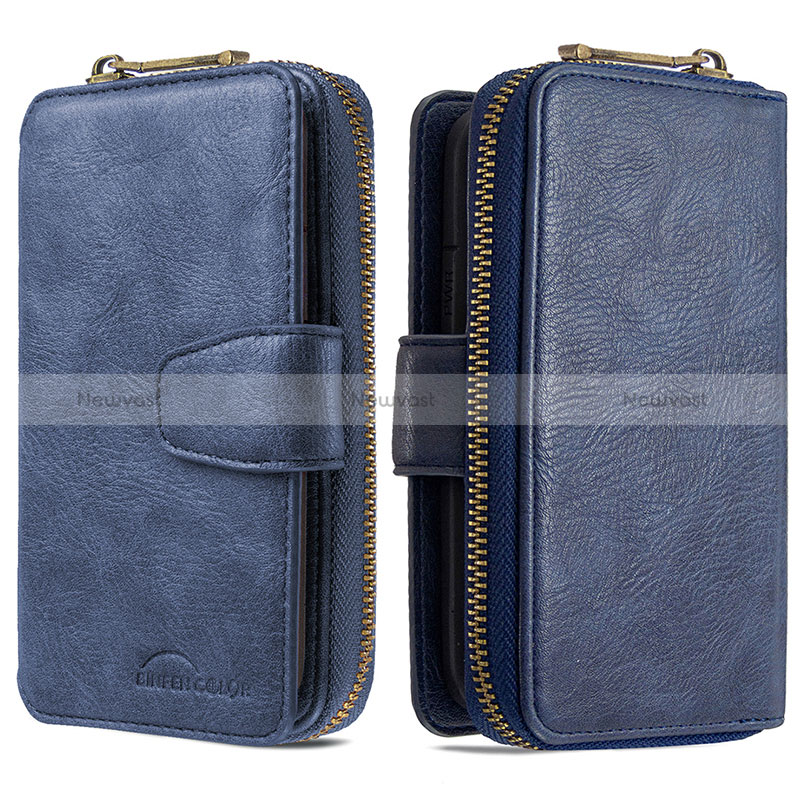 Leather Case Stands Flip Cover Holder B10F for Samsung Galaxy M60s Blue