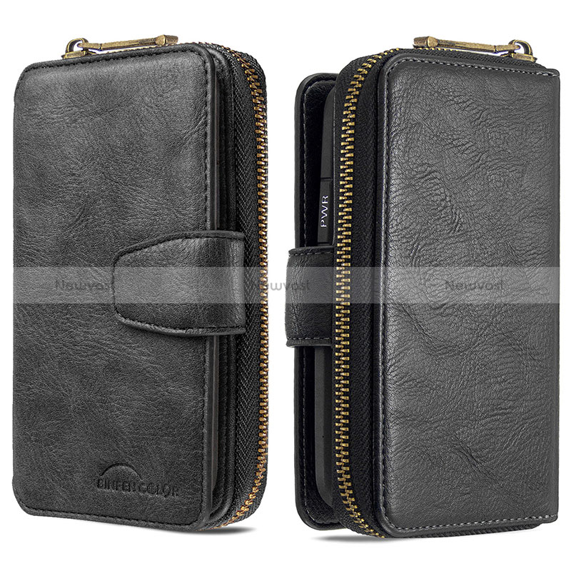 Leather Case Stands Flip Cover Holder B10F for Samsung Galaxy M80S Black