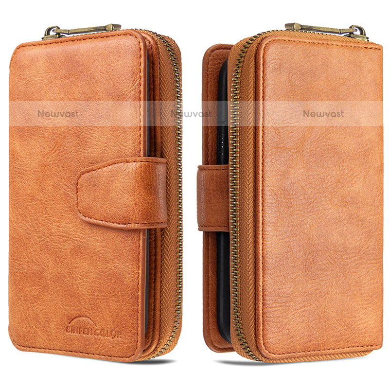 Leather Case Stands Flip Cover Holder B10F for Samsung Galaxy S20 Ultra 5G Brown