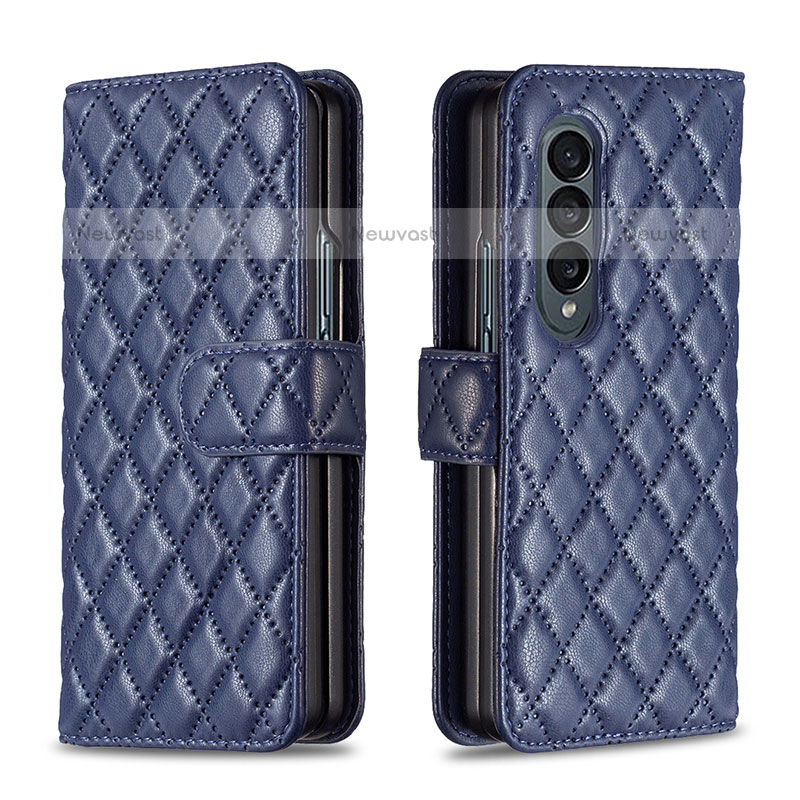 Leather Case Stands Flip Cover Holder B10F for Samsung Galaxy Z Fold3 5G Blue