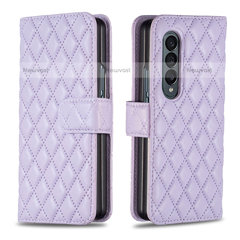 Leather Case Stands Flip Cover Holder B10F for Samsung Galaxy Z Fold3 5G Purple