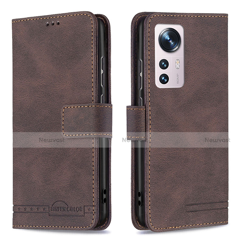 Leather Case Stands Flip Cover Holder B10F for Xiaomi Mi 12 5G Brown