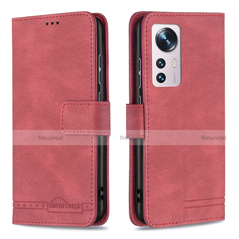 Leather Case Stands Flip Cover Holder B10F for Xiaomi Mi 12 5G Red