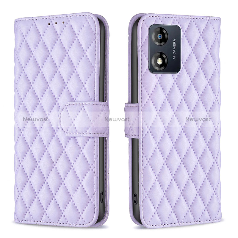 Leather Case Stands Flip Cover Holder B11F for Motorola Moto E13 Purple