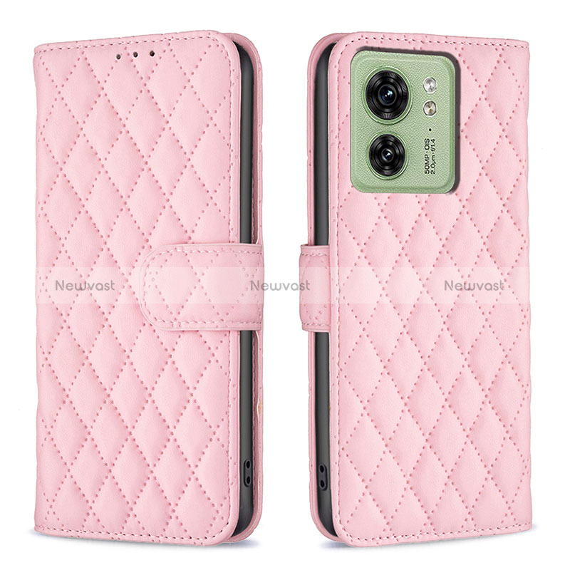 Leather Case Stands Flip Cover Holder B11F for Motorola Moto Edge 40 5G Rose Gold