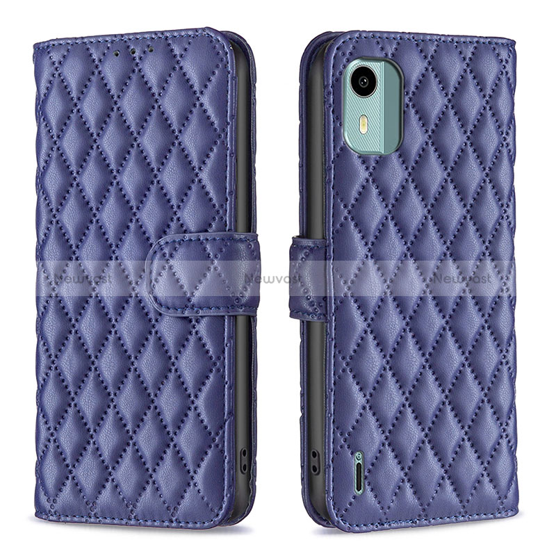 Leather Case Stands Flip Cover Holder B11F for Nokia C12 Blue