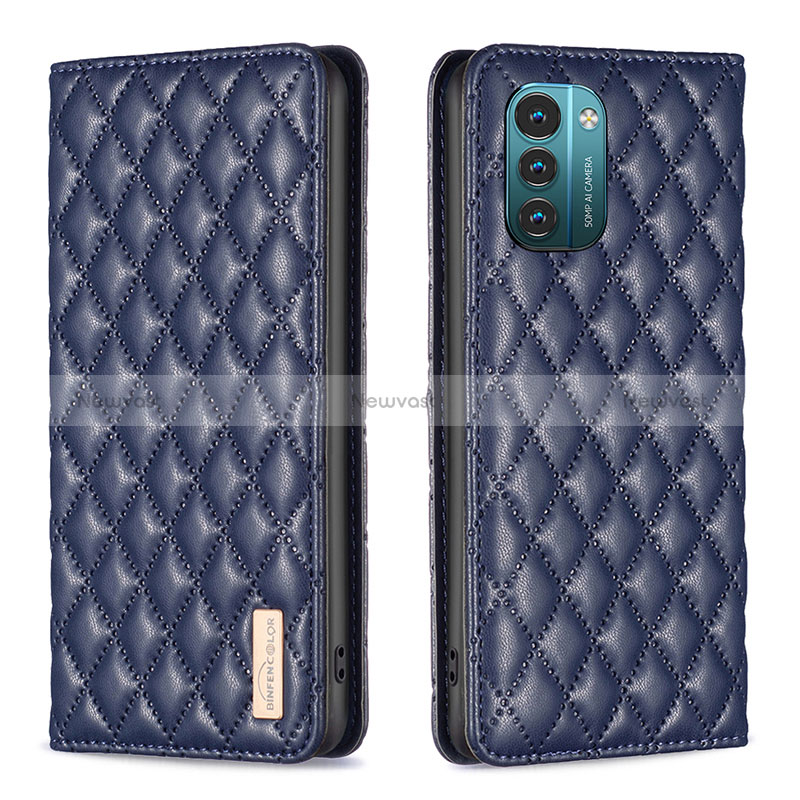 Leather Case Stands Flip Cover Holder B11F for Nokia G21 Blue