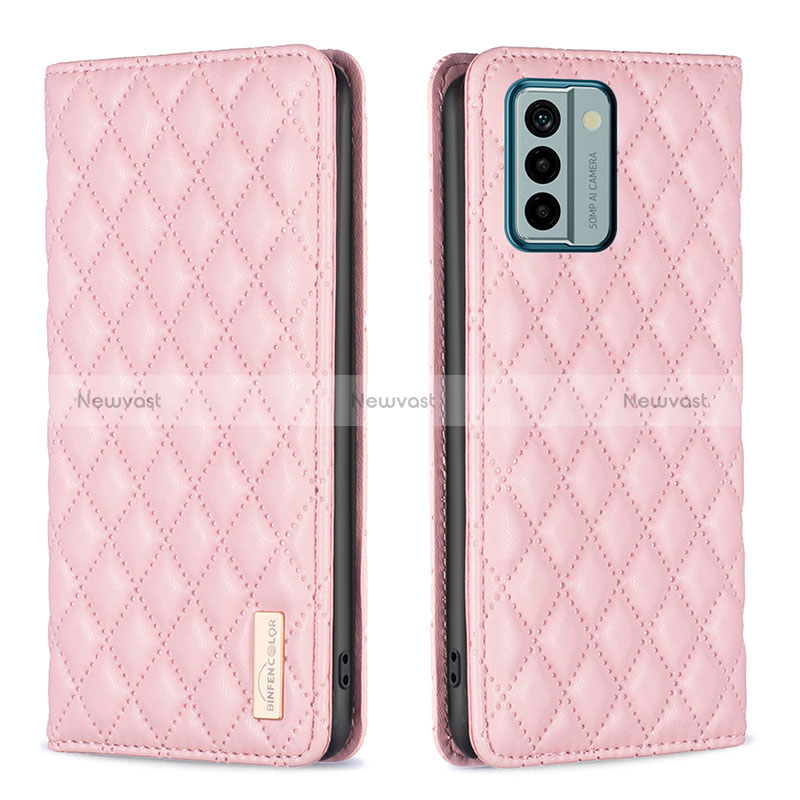 Leather Case Stands Flip Cover Holder B11F for Nokia G22 Rose Gold