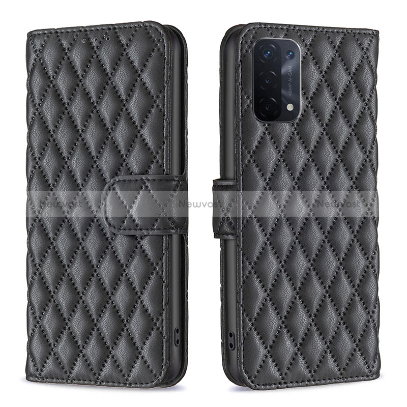 Leather Case Stands Flip Cover Holder B11F for Oppo A54 5G Black