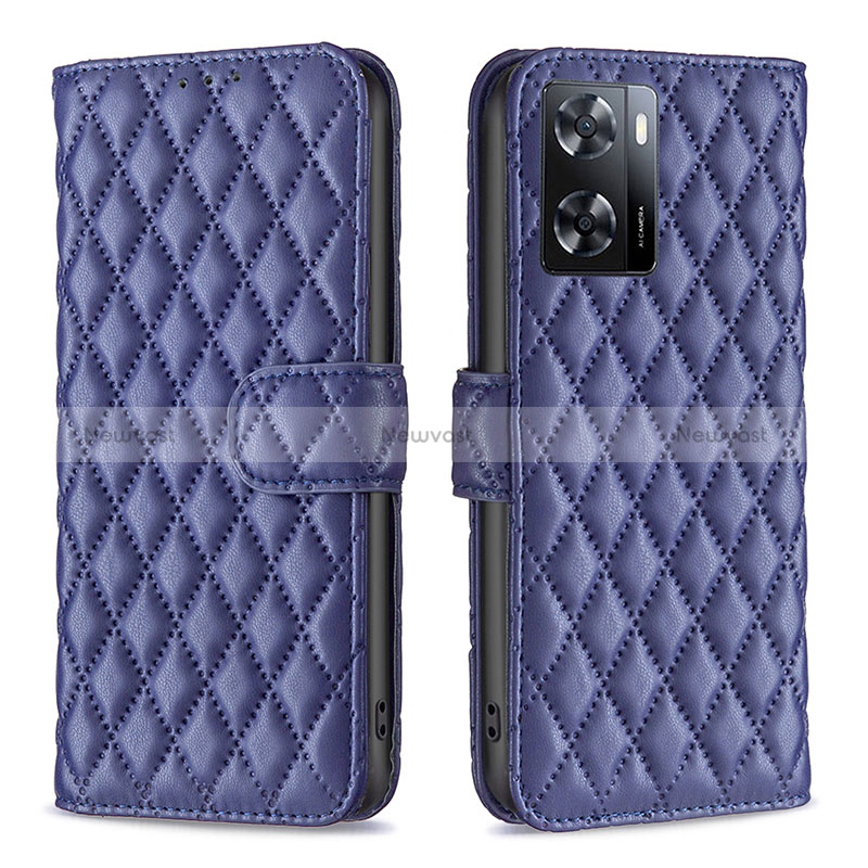 Leather Case Stands Flip Cover Holder B11F for Oppo A57 4G Blue