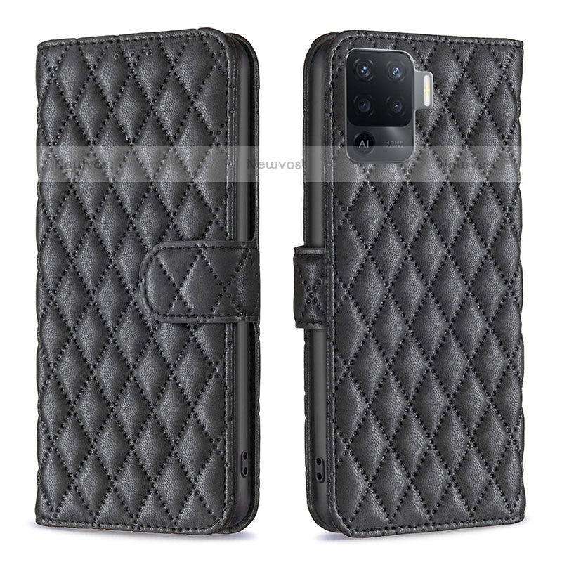 Leather Case Stands Flip Cover Holder B11F for Oppo A94 4G Black