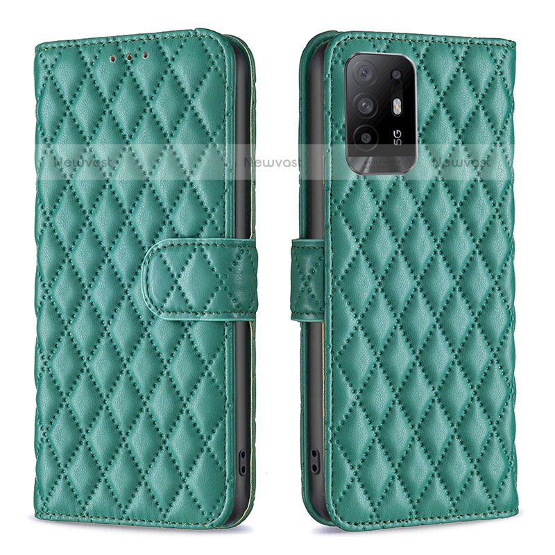 Leather Case Stands Flip Cover Holder B11F for Oppo F19 Pro+ Plus 5G Green