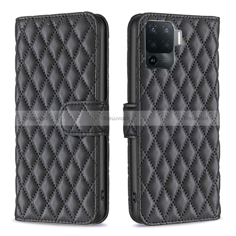 Leather Case Stands Flip Cover Holder B11F for Oppo Reno5 Lite Black