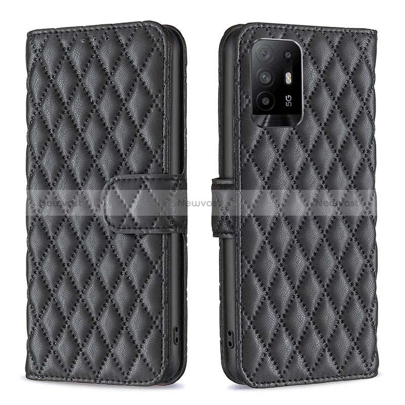 Leather Case Stands Flip Cover Holder B11F for Oppo Reno5 Z 5G Black