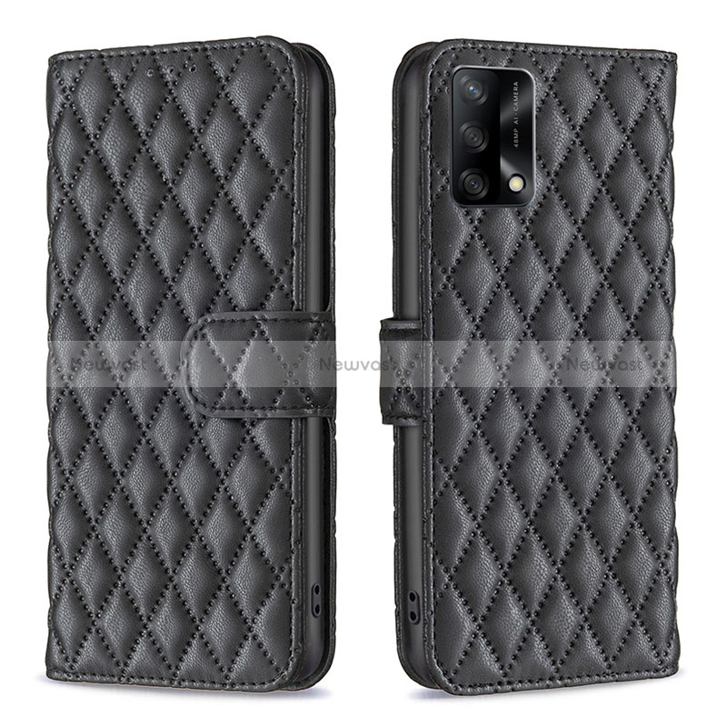 Leather Case Stands Flip Cover Holder B11F for Oppo Reno6 Lite Black