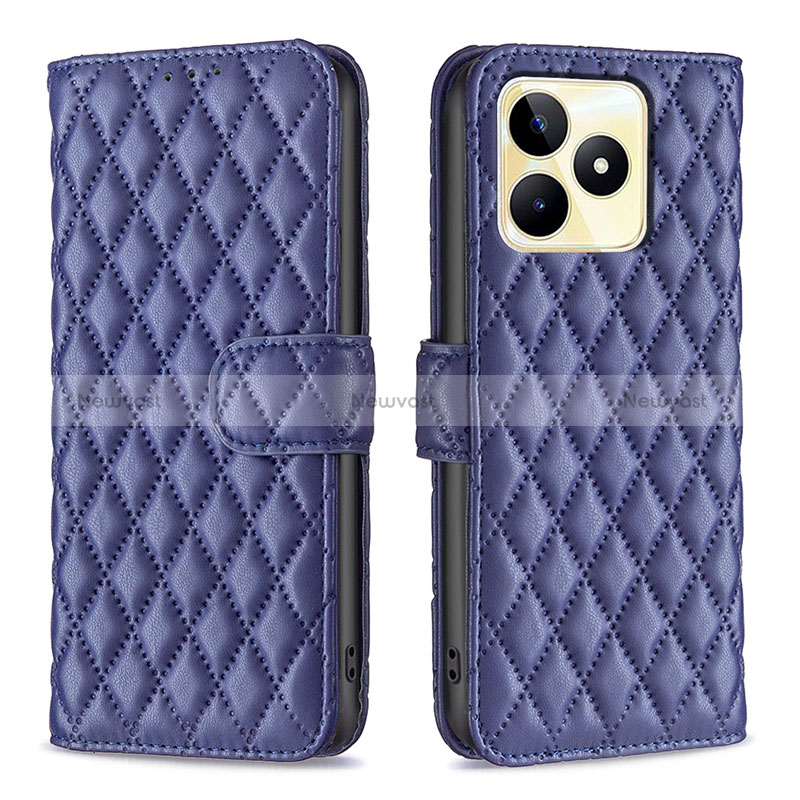 Leather Case Stands Flip Cover Holder B11F for Realme C51 Blue