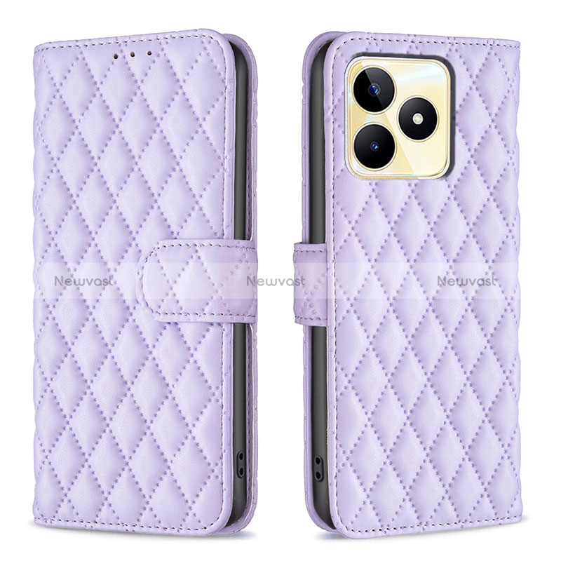 Leather Case Stands Flip Cover Holder B11F for Realme C51 Purple