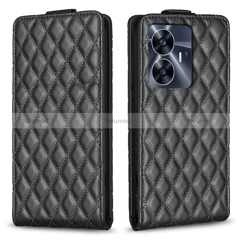 Leather Case Stands Flip Cover Holder B11F for Realme C55 Black