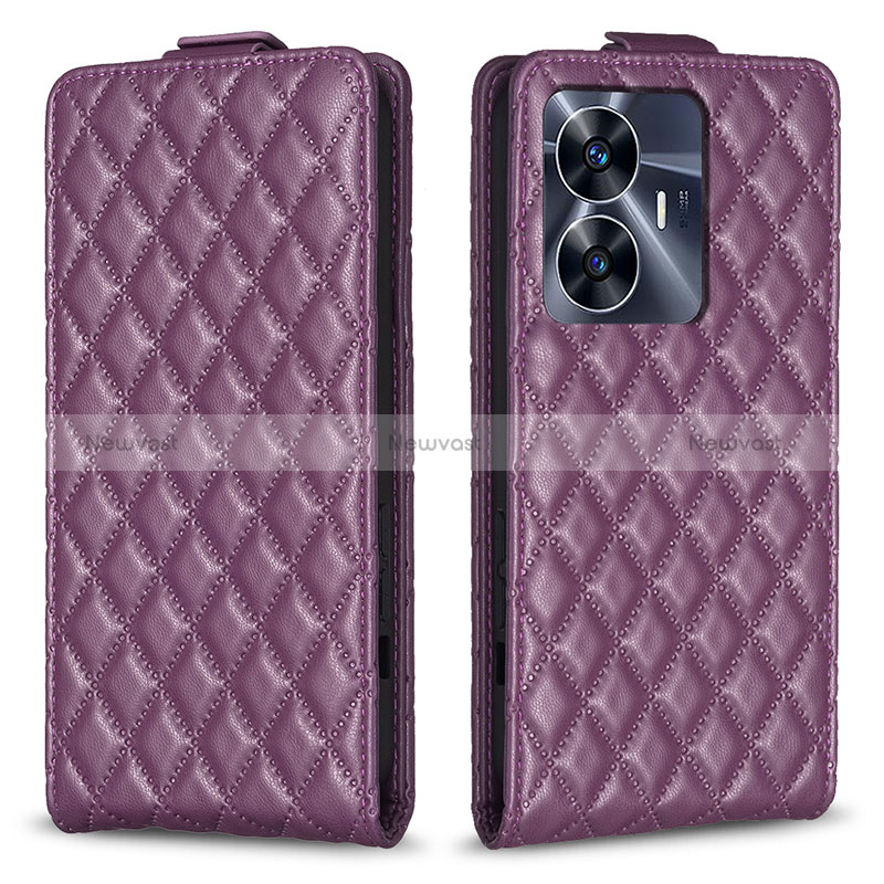 Leather Case Stands Flip Cover Holder B11F for Realme C55 Purple