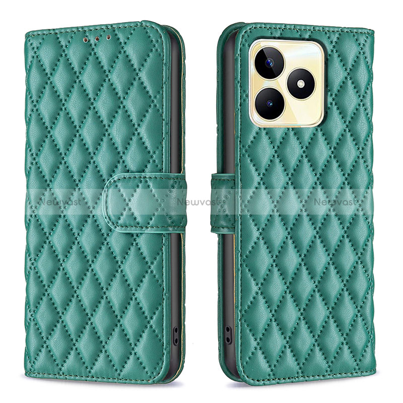 Leather Case Stands Flip Cover Holder B11F for Realme C67 Green