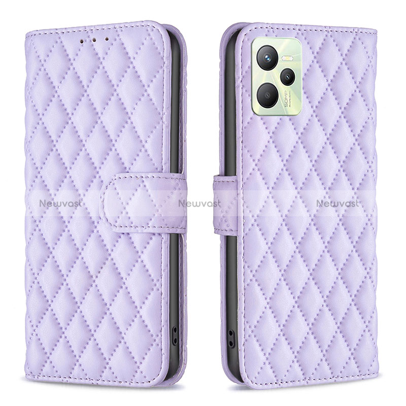 Leather Case Stands Flip Cover Holder B11F for Realme Narzo 50A Prime Purple