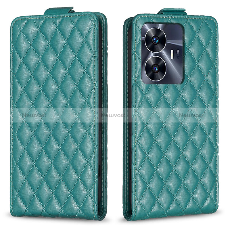 Leather Case Stands Flip Cover Holder B11F for Realme Narzo N55 Green