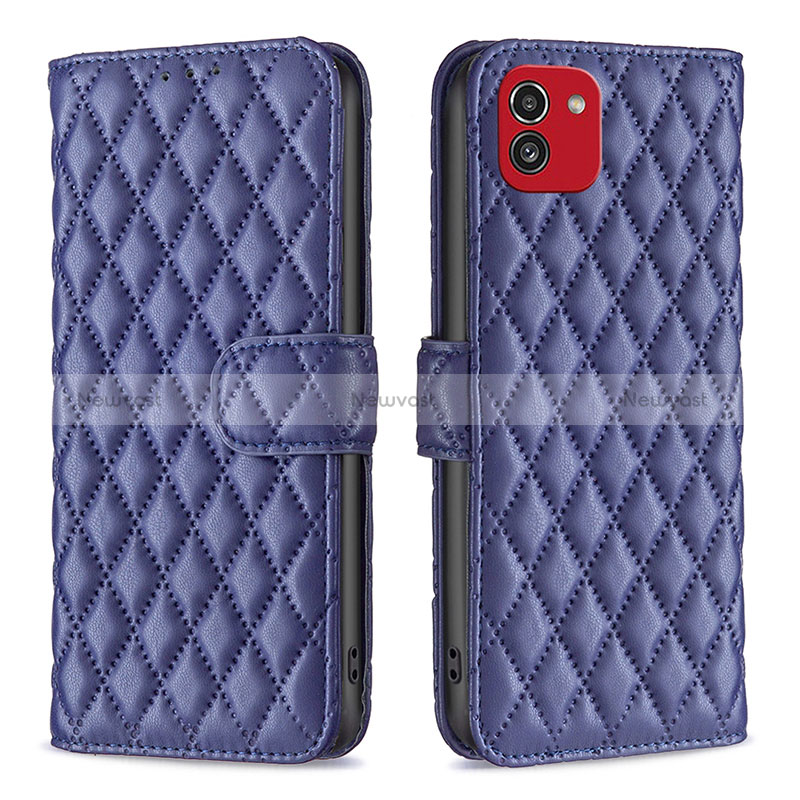 Leather Case Stands Flip Cover Holder B11F for Samsung Galaxy A03 Blue