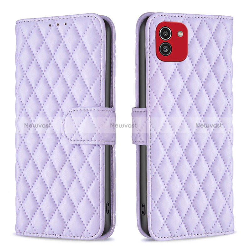 Leather Case Stands Flip Cover Holder B11F for Samsung Galaxy A03 Purple