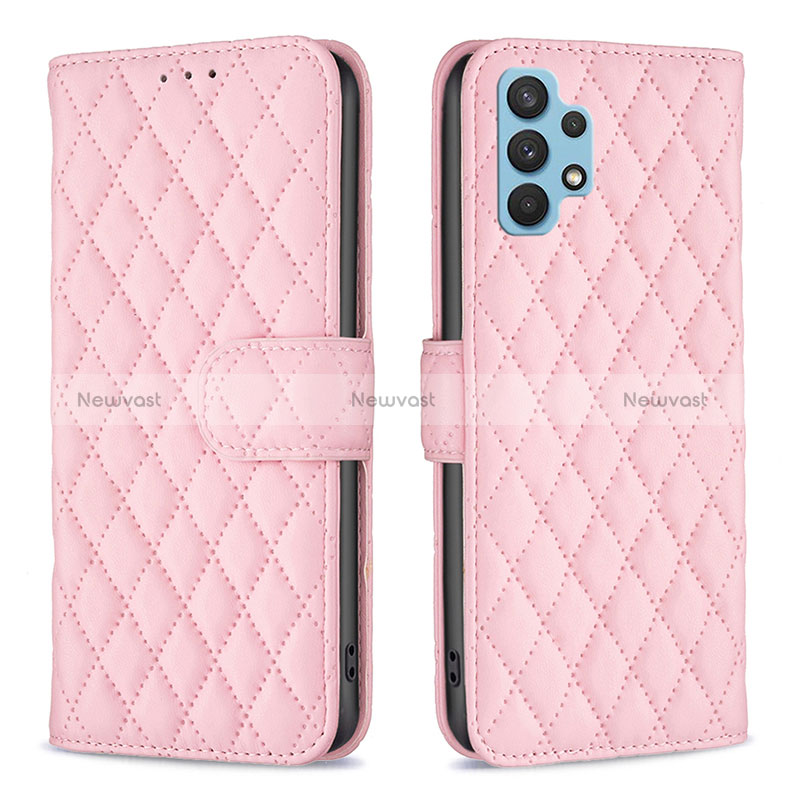 Leather Case Stands Flip Cover Holder B11F for Samsung Galaxy A32 4G Rose Gold