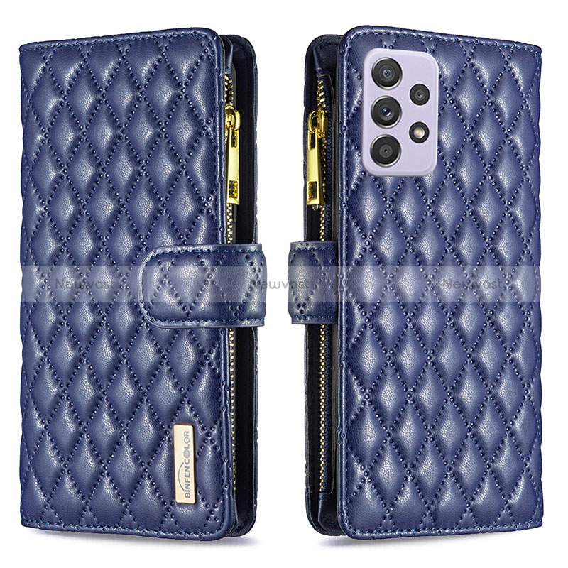 Leather Case Stands Flip Cover Holder B11F for Samsung Galaxy A52 5G Blue