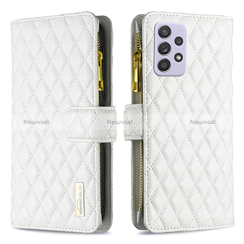 Leather Case Stands Flip Cover Holder B11F for Samsung Galaxy A52 5G White