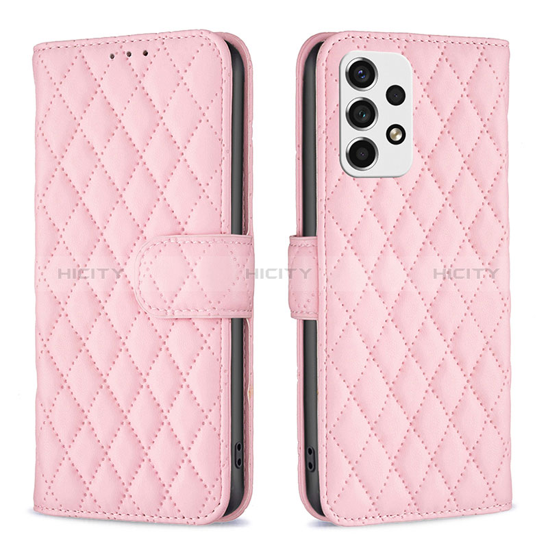 Leather Case Stands Flip Cover Holder B11F for Samsung Galaxy A53 5G Rose Gold