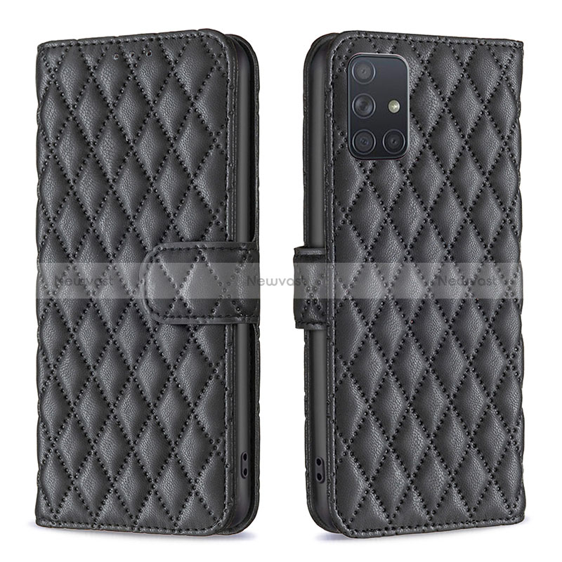 Leather Case Stands Flip Cover Holder B11F for Samsung Galaxy A71 5G Black