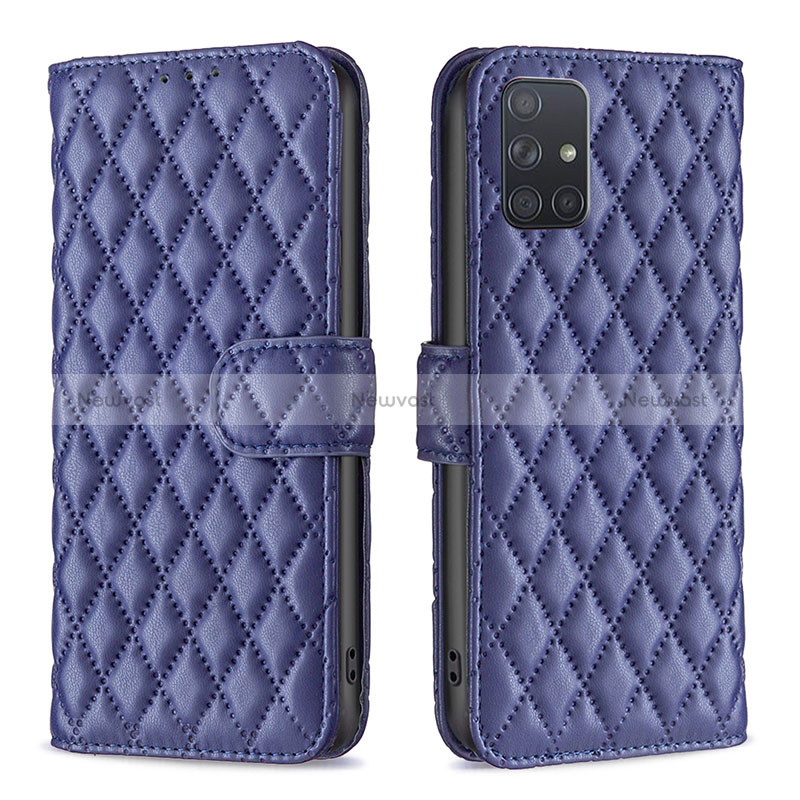 Leather Case Stands Flip Cover Holder B11F for Samsung Galaxy A71 5G Blue