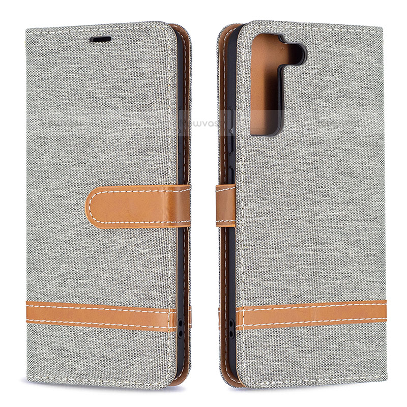 Leather Case Stands Flip Cover Holder B11F for Samsung Galaxy S22 5G Gray