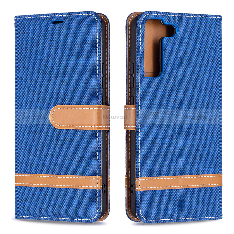 Leather Case Stands Flip Cover Holder B11F for Samsung Galaxy S22 Plus 5G Blue