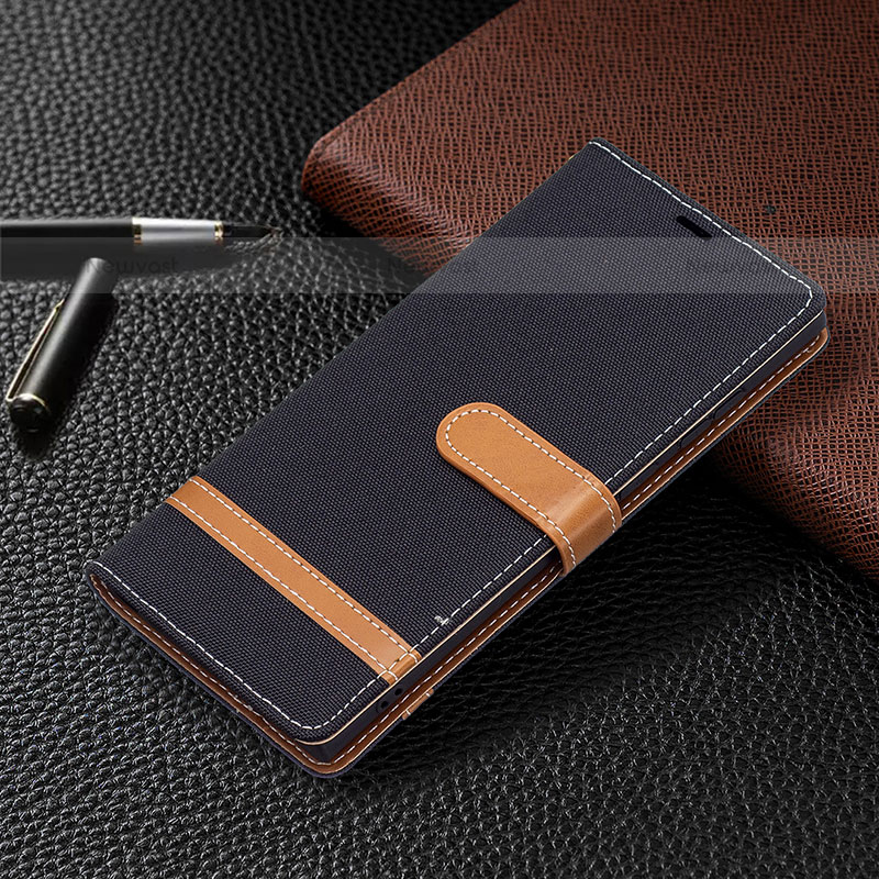 Leather Case Stands Flip Cover Holder B11F for Samsung Galaxy S23 Ultra 5G Black