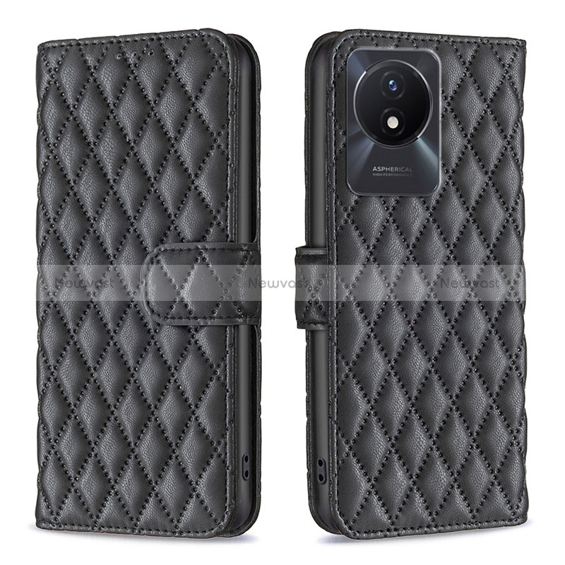 Leather Case Stands Flip Cover Holder B11F for Vivo Y02 Black