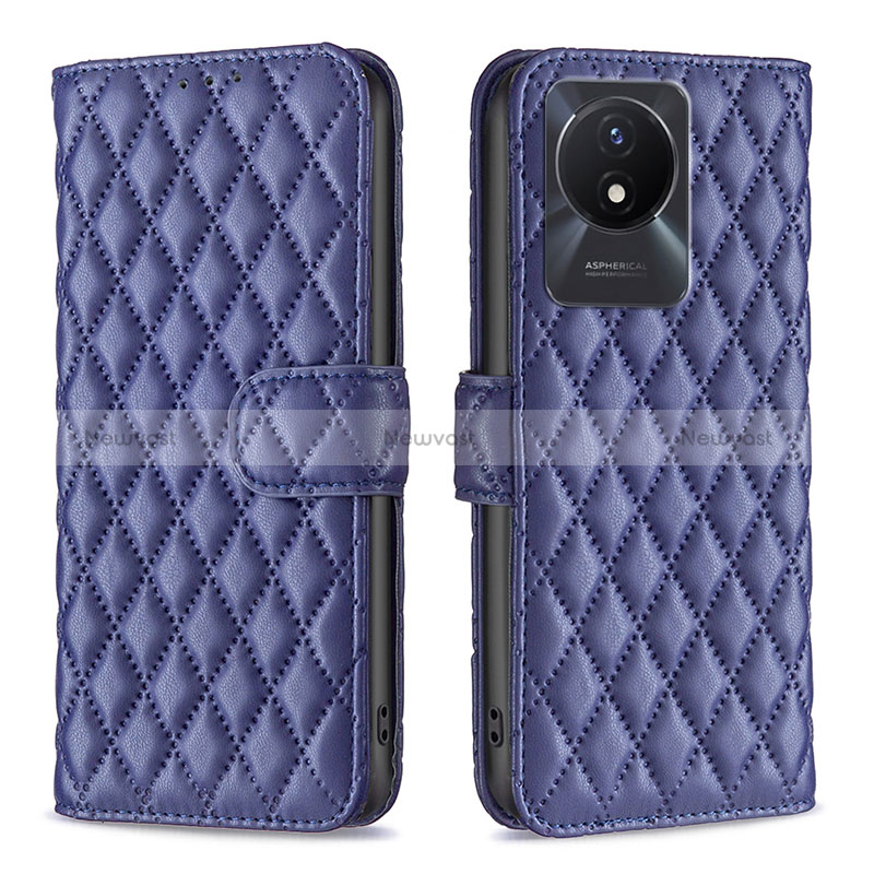 Leather Case Stands Flip Cover Holder B11F for Vivo Y02 Blue