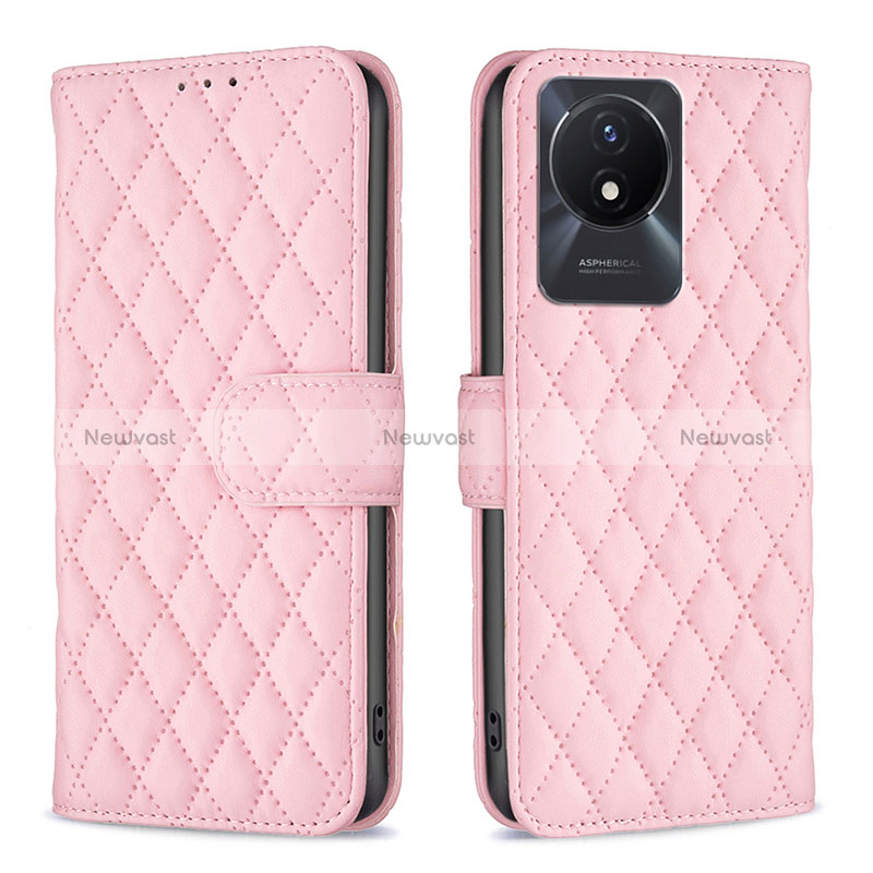 Leather Case Stands Flip Cover Holder B11F for Vivo Y02t Rose Gold