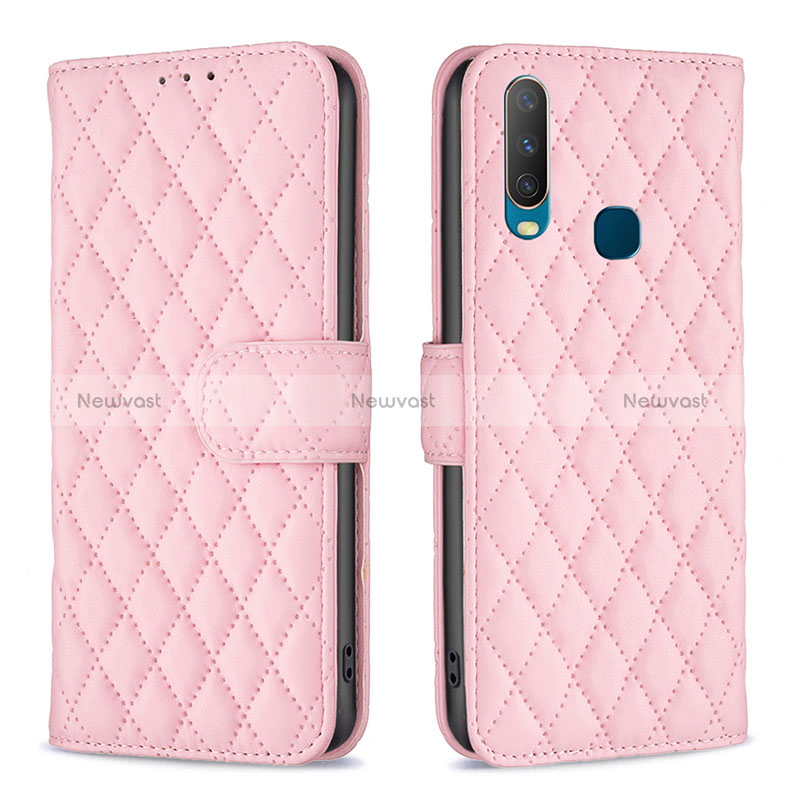 Leather Case Stands Flip Cover Holder B11F for Vivo Y11 Rose Gold