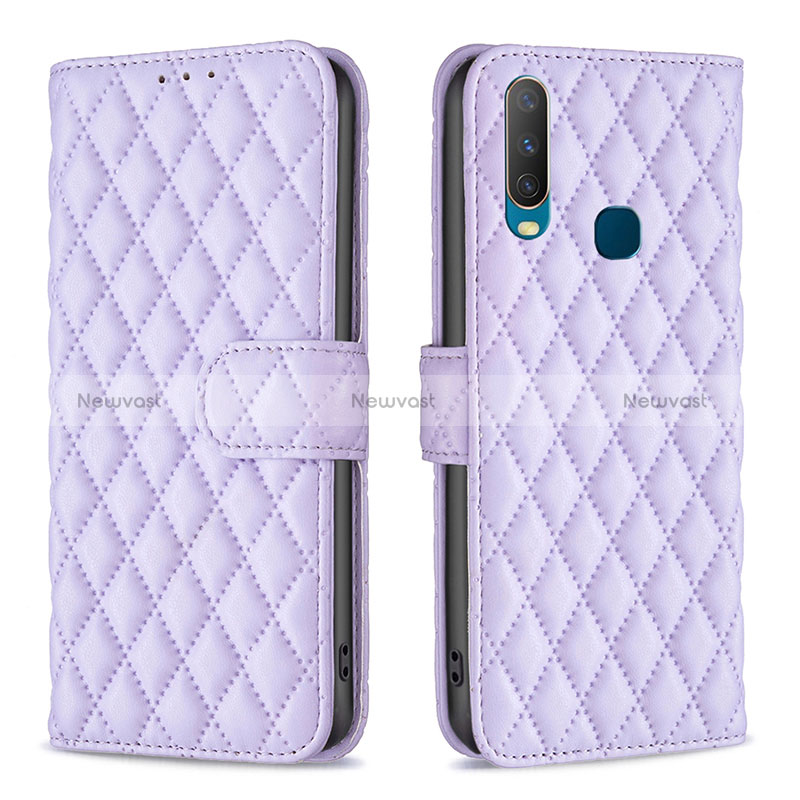 Leather Case Stands Flip Cover Holder B11F for Vivo Y15 Purple