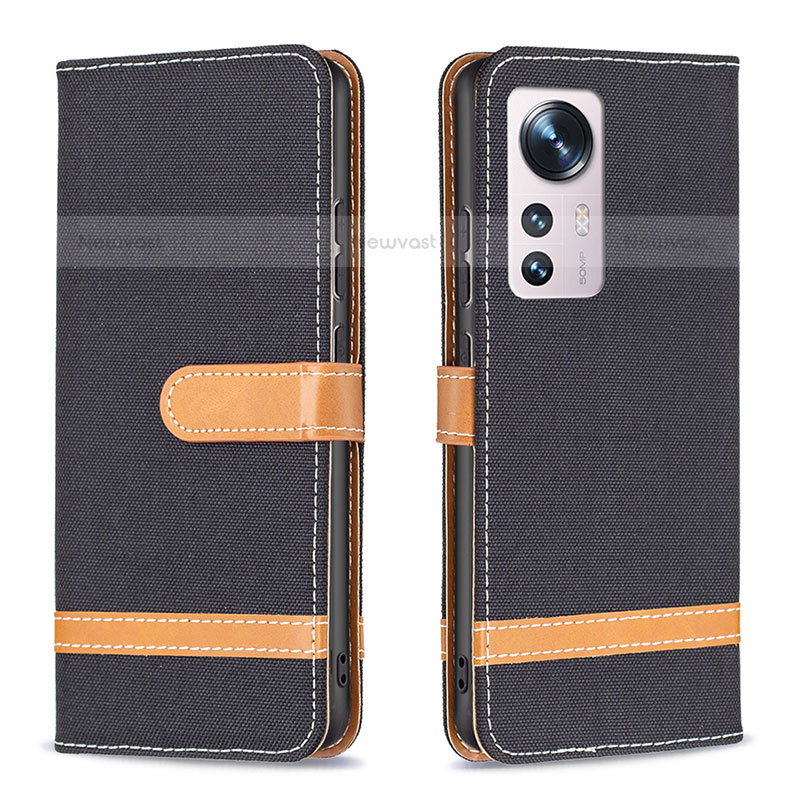 Leather Case Stands Flip Cover Holder B11F for Xiaomi Mi 12 Pro 5G Black