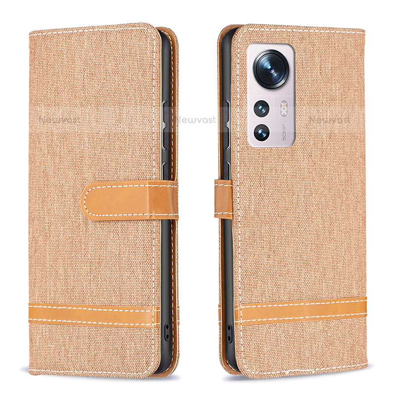 Leather Case Stands Flip Cover Holder B11F for Xiaomi Mi 12 Pro 5G Gold