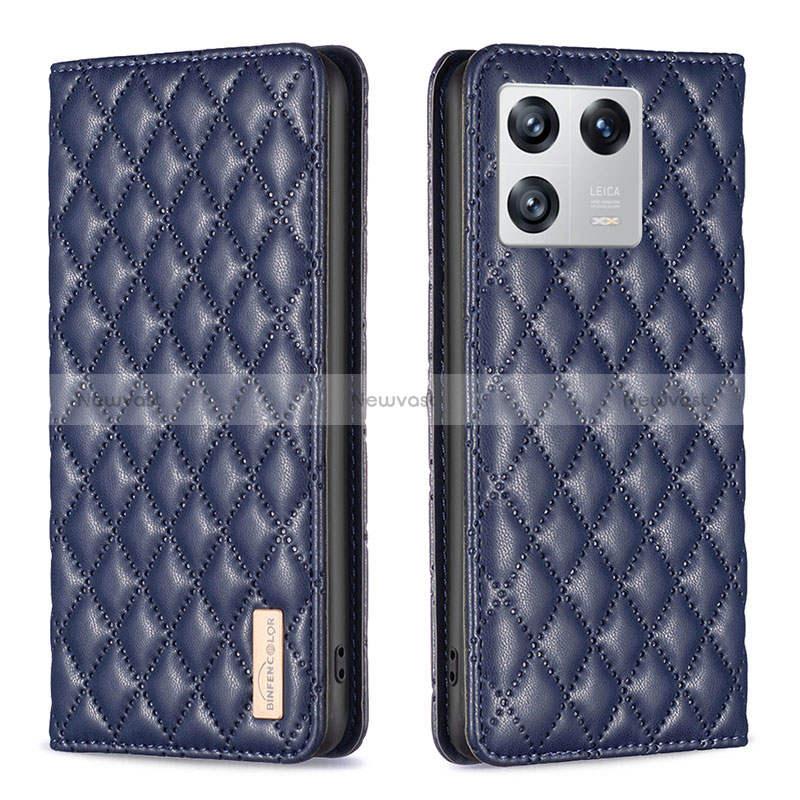 Leather Case Stands Flip Cover Holder B11F for Xiaomi Mi 13 5G Blue