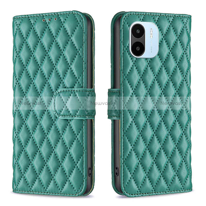 Leather Case Stands Flip Cover Holder B11F for Xiaomi Poco C51 Green