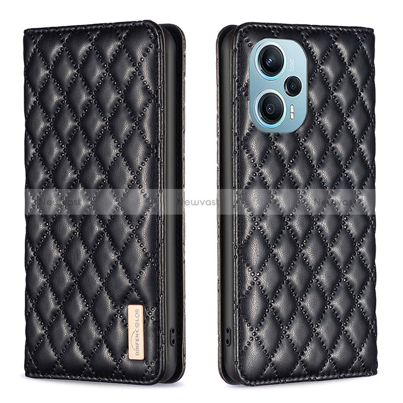 Leather Case Stands Flip Cover Holder B11F for Xiaomi Poco F5 5G Black