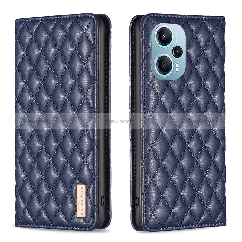 Leather Case Stands Flip Cover Holder B11F for Xiaomi Poco F5 5G Blue